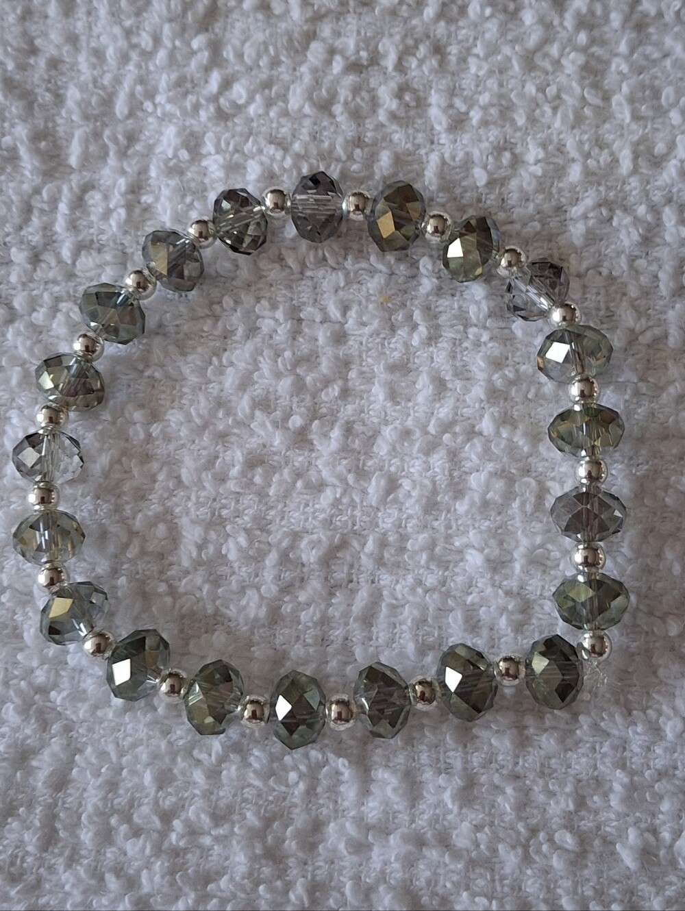 Plus Size Faceted Gray Crystal Stretch Bracelet with Silver Beads